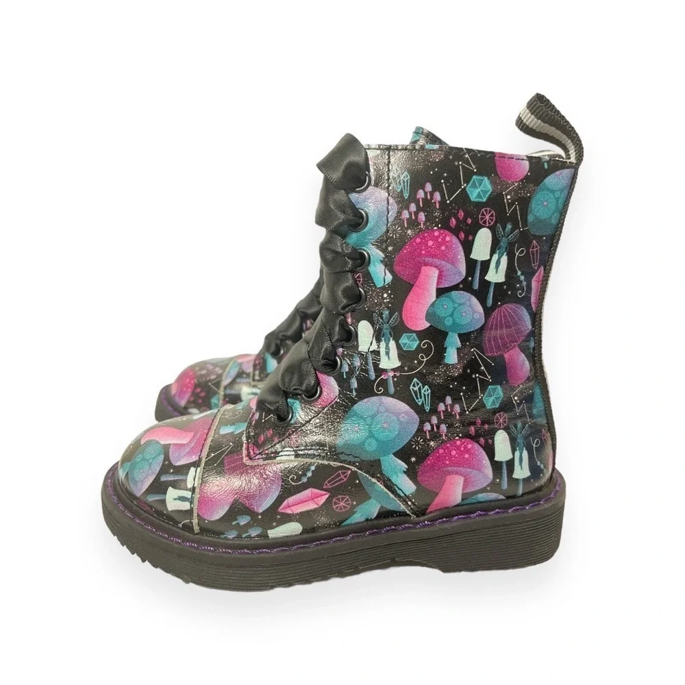 Spellbound Soles Kids Mushroom High‎ Top Chunky Combat Boots Pinks Blues Black